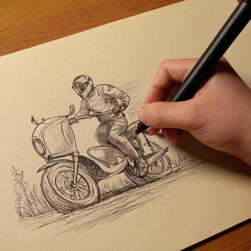 Una persona creando un dibujo de una motocicleta