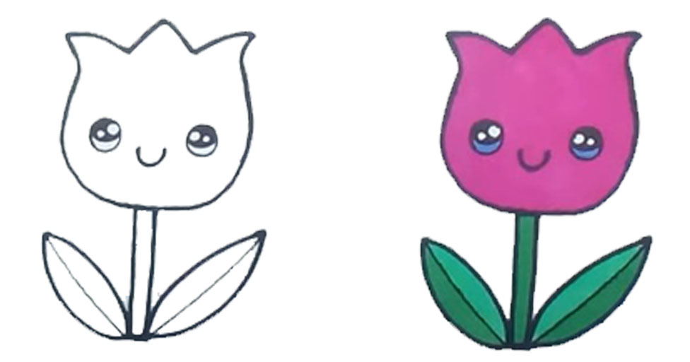 Un sencillo tutorial para crear un dibujo de tulipán estilo kawaii en colores suaves