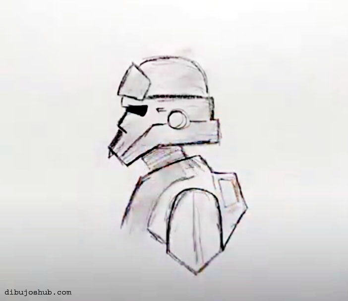 Guía paso a paso para dibujar un soldado clon a lápiz, perfecta para fans de Star Wars y aspirantes a artistas.
