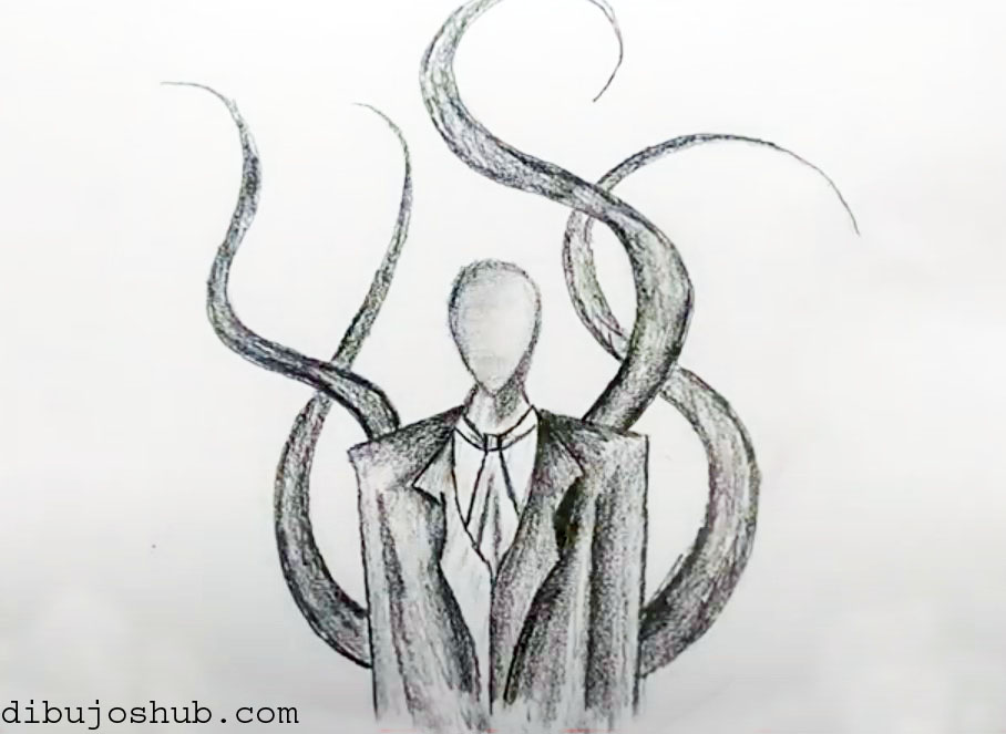 Un hombre con traje con tentáculos emergiendo de su espalda, mostrando un concepto único y surrealista en este intrigante dibujo