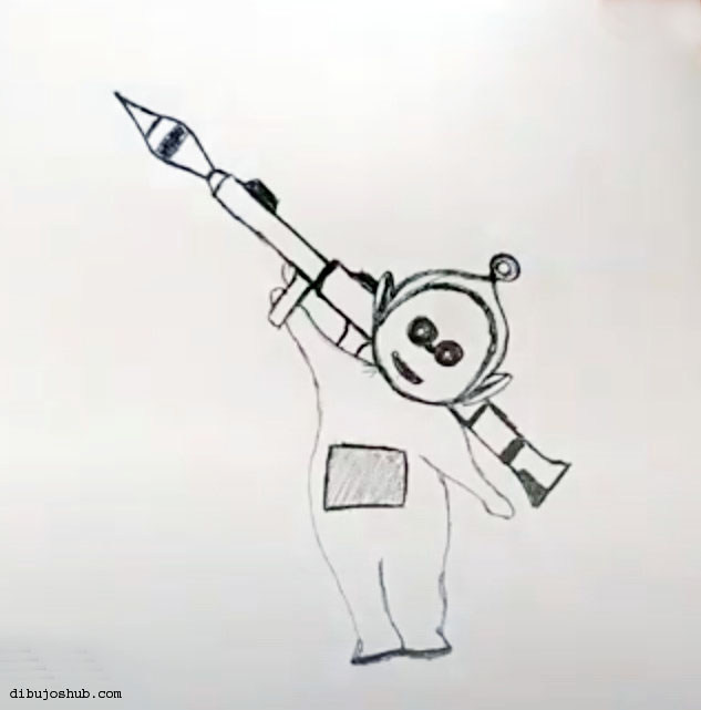 Guía paso a paso para dibujar un cohete al estilo Teletubbies.