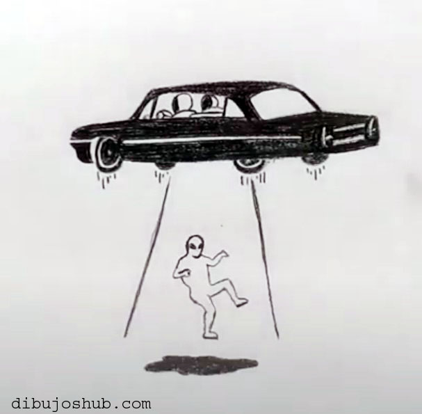 Boceto de un hombre levantando un coche.