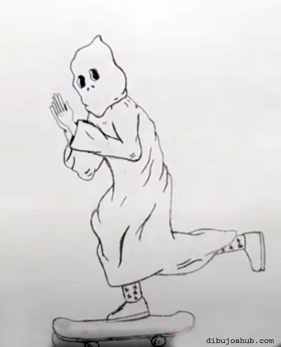 Una persona montando una patineta en un dibujo.