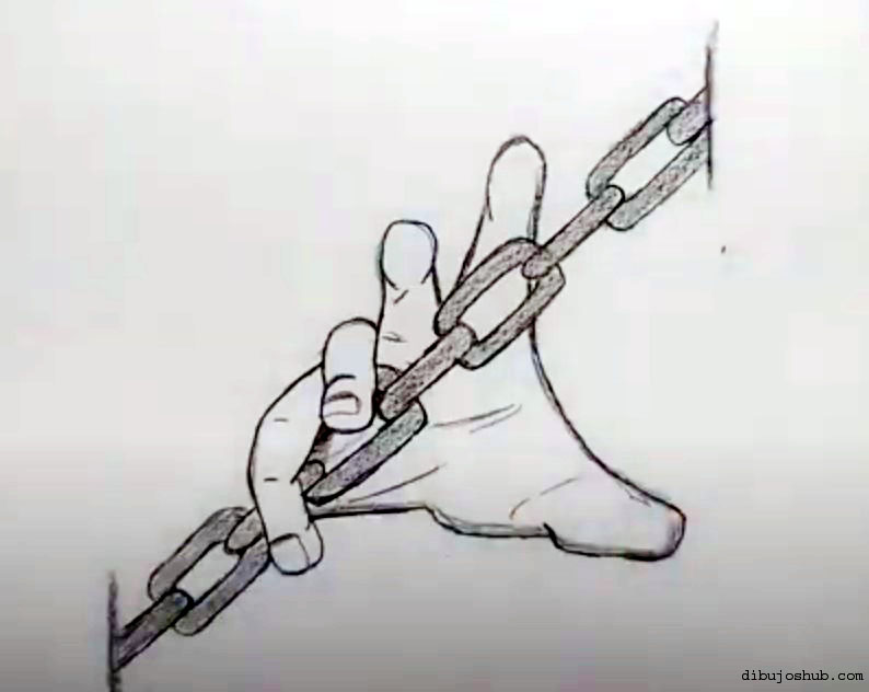 Una mano sosteniendo una cadena en un dibujo.