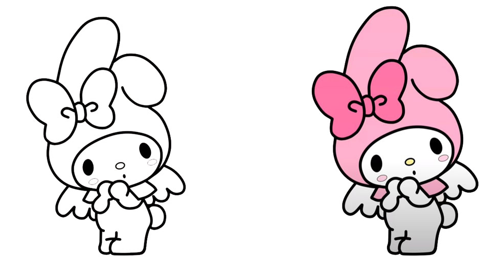 Dibujo para colorear de Hello Kitty con una muñeca.