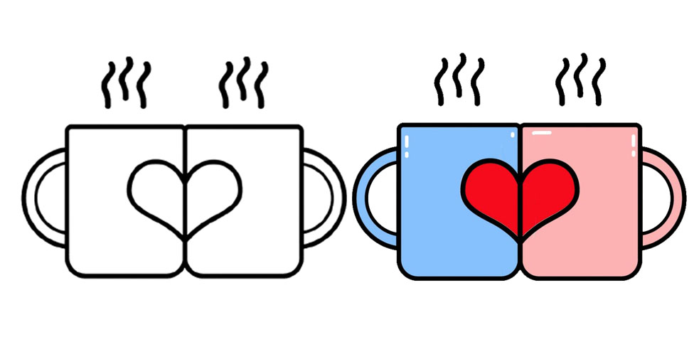 Dos tazas de café bellamente diseñadas con patrones de corazones, que evocan sentimientos de calidez y conexión en una escena encantadora.