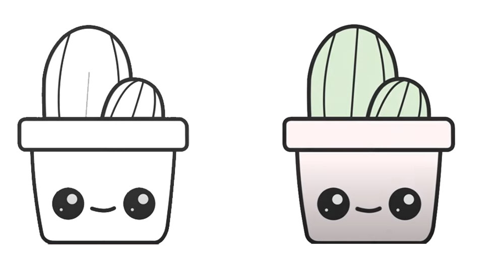 Una adorable representación vectorial de una planta de cactus, con sencillos y encantadores bocetos a lápiz que realzan su encanto.
