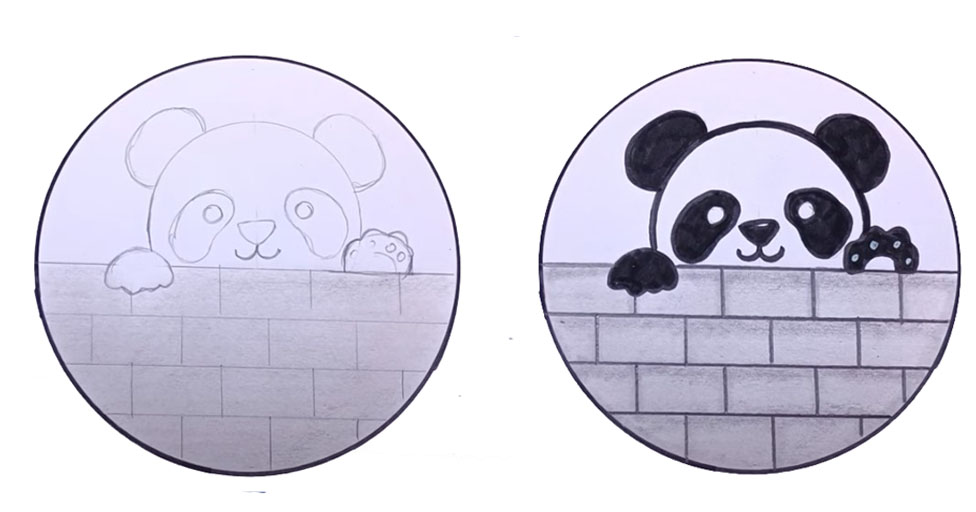 Una guía paso a paso que ilustra cómo dibujar un lindo oso panda, diseñada para que los niños la sigan fácilmente.
