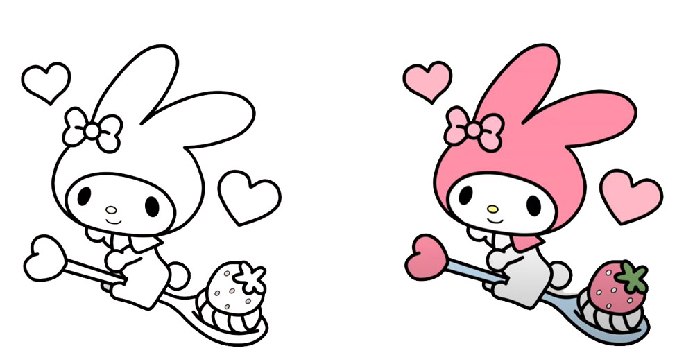 Una página para colorear de Hello Kitty, el popular personaje de dibujos animados, lista para colorear.